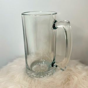 XL Glass Beer Stein Clear Mug Handle Thick Diamond Star Design Bottom 7”